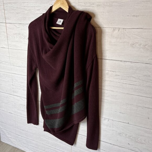 Cabi Sweater Womens Size Small Burgundy Port Fringe Knit Wrap 100% Cotton Fall - Picture 4 of 14